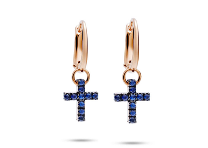 Rose Gold Plated Gemstone Cross Dangle Clip Earring